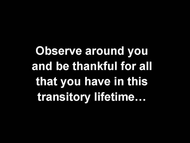 Observe around you and be thankful for all that you have in this transitory lifetime