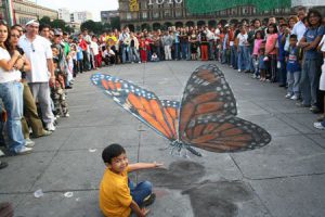 huge butterfly and a kid
