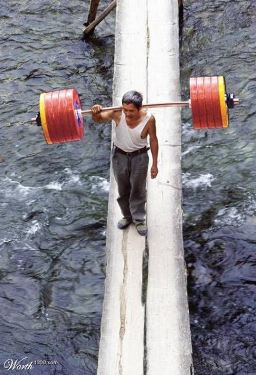 man crossing river balanced humor