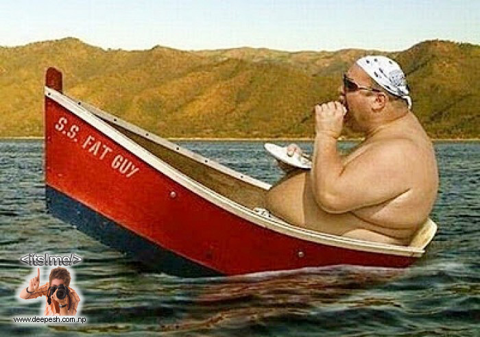 fat guy man boat sink