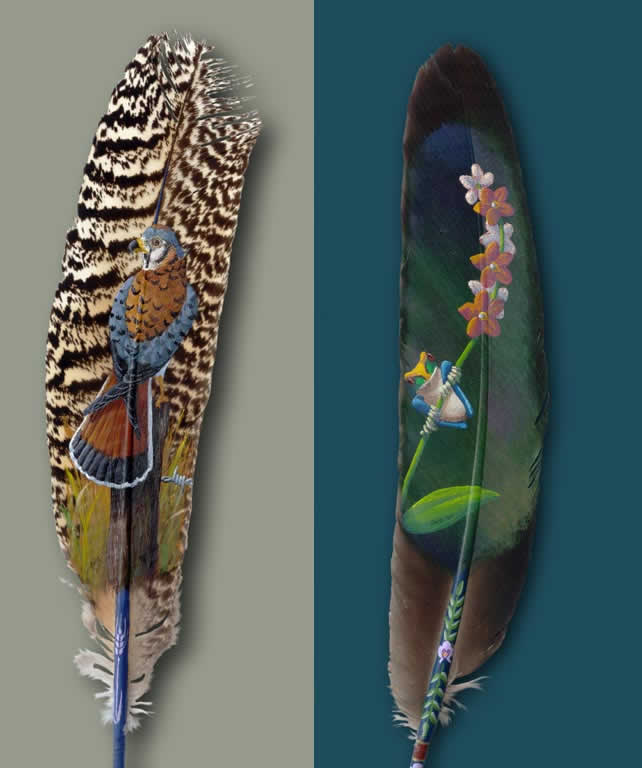 feather art with birds inside